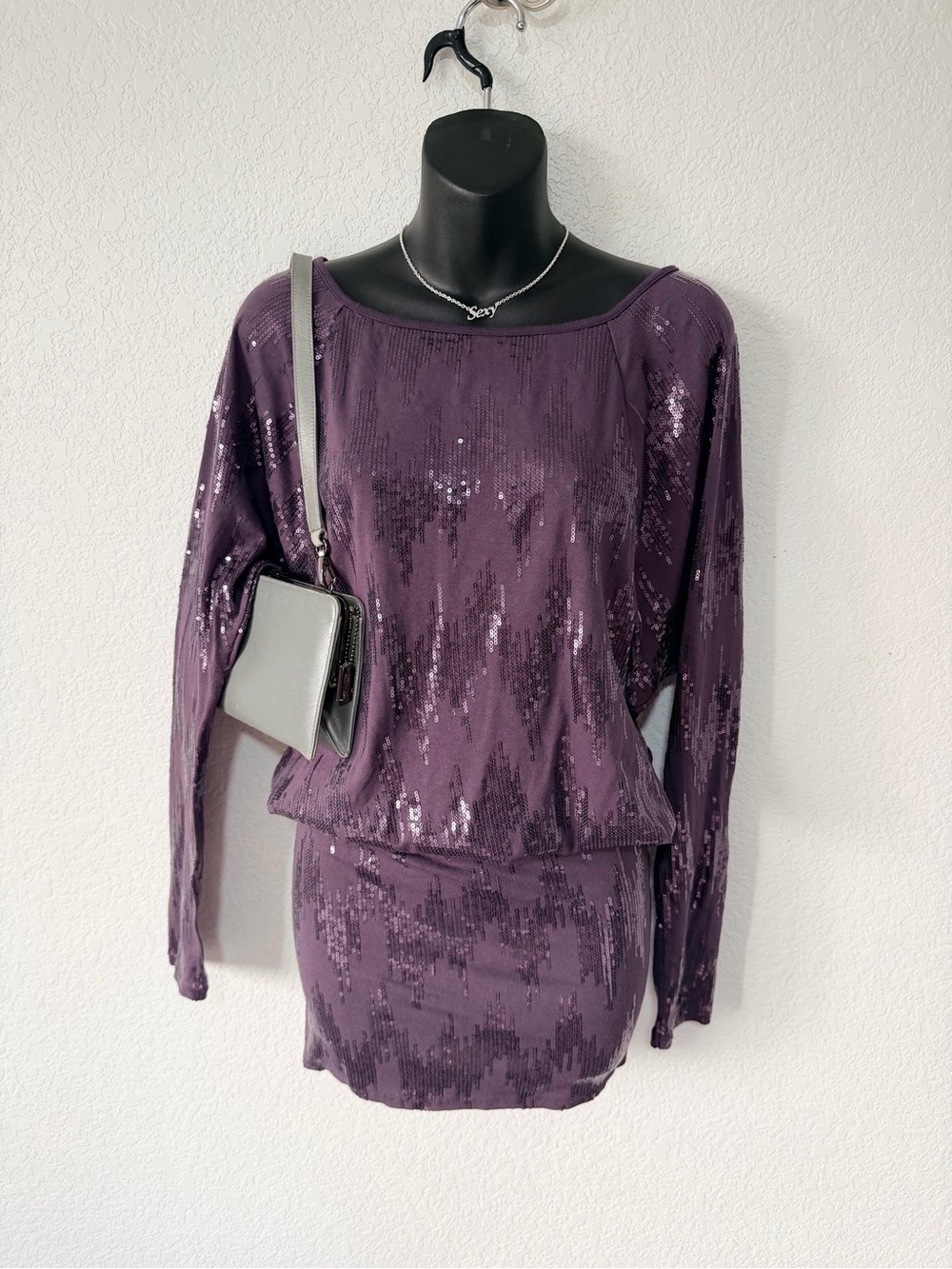 Y2K Micro Dress Moda International Purple Sequin Size Small